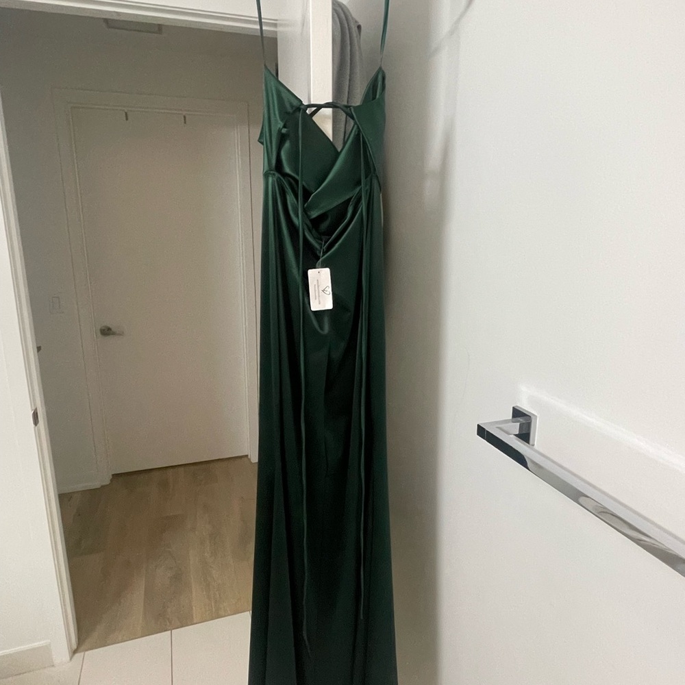 Windsor Emerald Green Satin Prom Dress - Picture 8 of 10